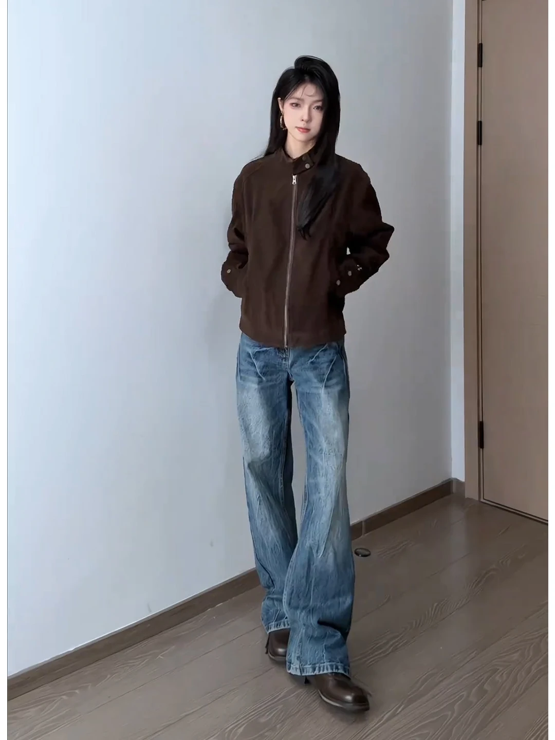 

Мужские джинсы American High Street Waed Bell Bot с принтом молнии, прямые брюки CleanFit для осени и зимы