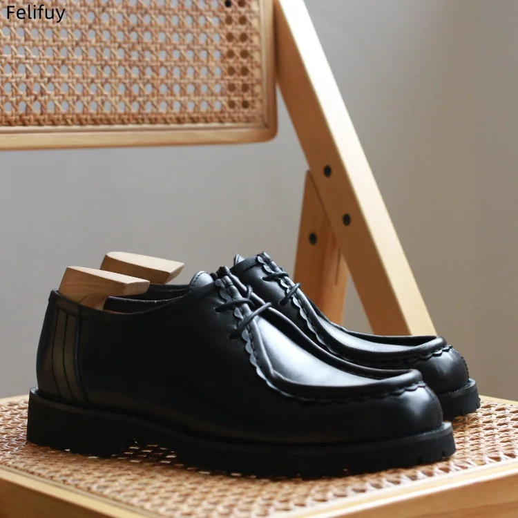 New British Style Mens Derby Shoes Coffee Black Genuine Leather Men Dress Shoes Fashion Sewing Banquet Men Casual Shoes