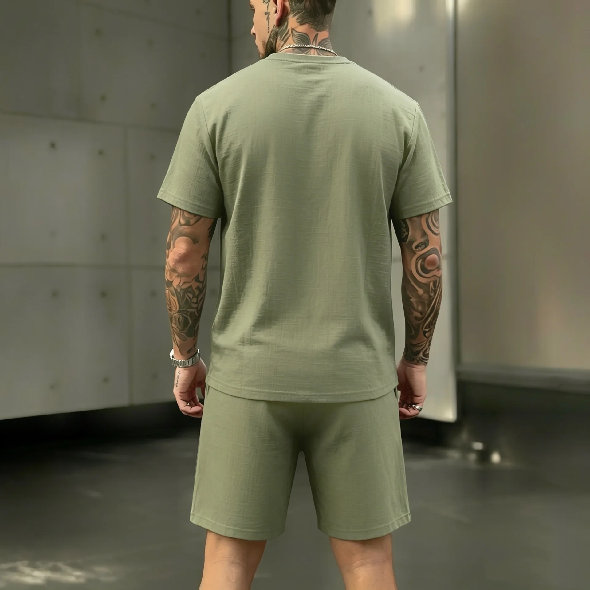 2026 Sommer Europäisch-Amerikanisches Herren-Leinen-Henley-Polo-Zweiteiler-Set: Lockeres Kurzarm-T-Shirt mit passenden Shorts – Atmungsaktives Urlaubsoutfit – Detail 21