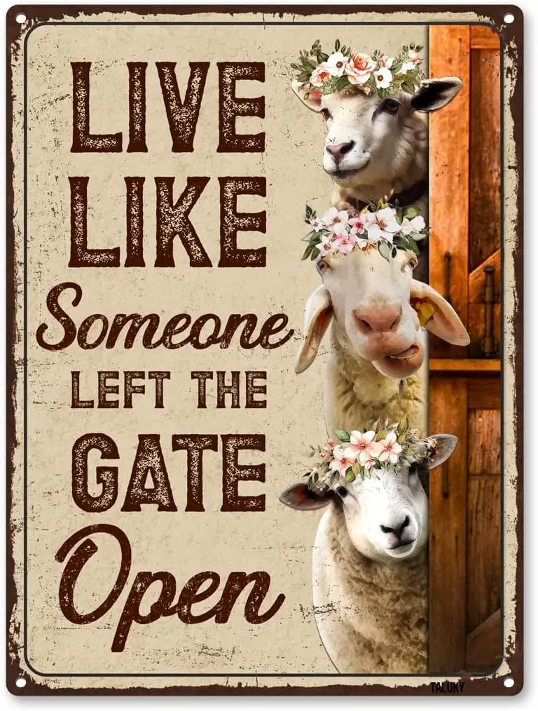 Sheep Sign Decor - Keep Gate Closed Sheeps Metal Signs, Gifts For Sheep Lovers Aluminum Rust Free 9