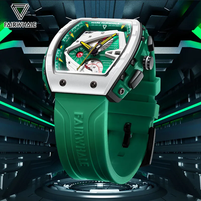 Montre de Luxe pour Homme, Marque de Mode, FairAndorra, dehors, Bracelet en Silicone, Montre-Bracelet à Quartz, Tonneau Vert, Horloges Garçon,