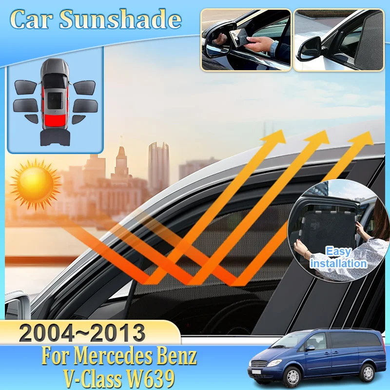 Car Mesh Sunshade For Mercedes Benz V-Class W639 2004-2013 Curtain Mesh Blocks UV Rays Windshield Frame Curtain Auto Accessories