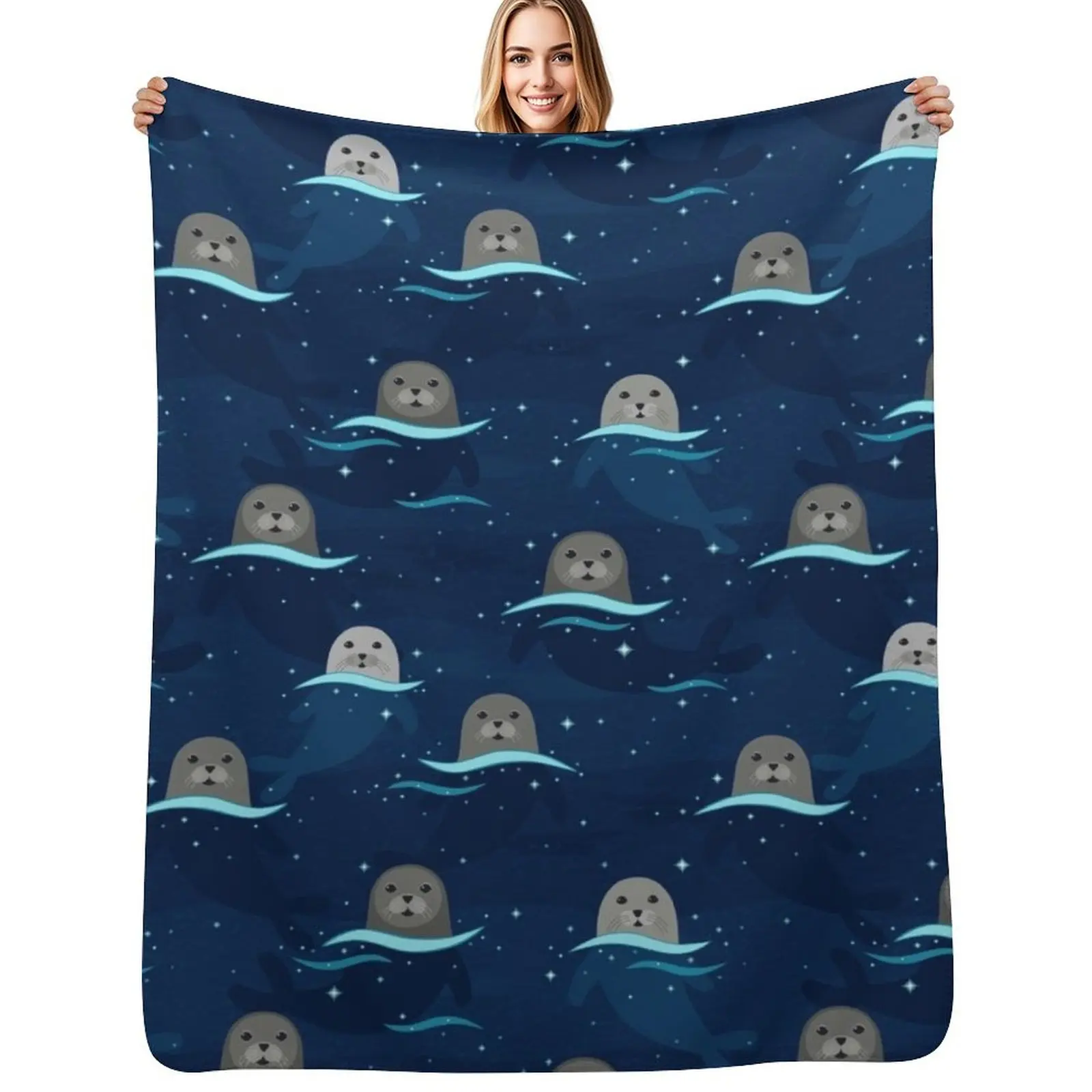 

Seals in Glowing Sea Throw Blanket Fluffy Cozy Throw Blanket for Home Decor