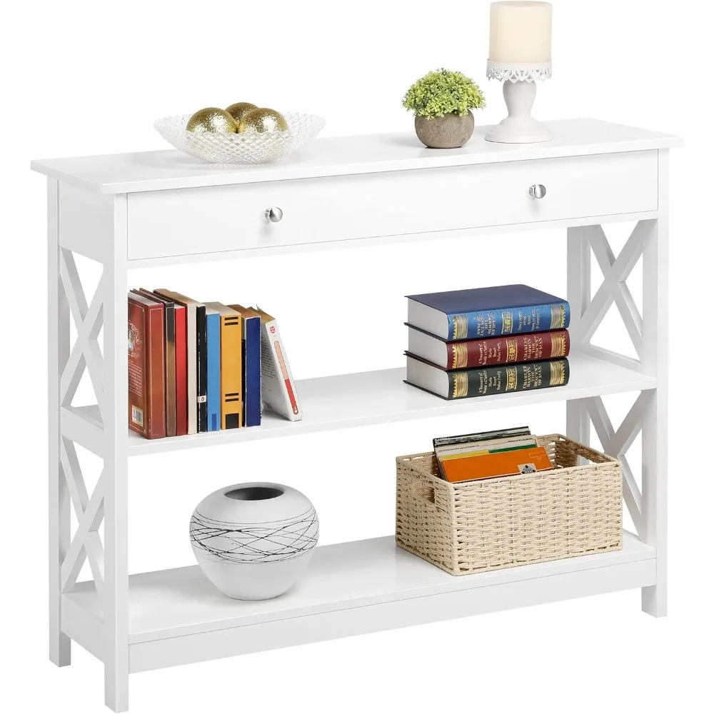 

Console Table with Drawer, 3-Tier Entryway Table with Storage Shelves, Wood Narrow Sofa Table for Entryway/Hallway/Living Room,