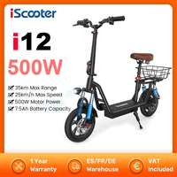 iScooter i12 500W Electric Scooter 12inch 36V7.5Ah Foldable EScooter Electric Scooters 30-35km Range 25km/h Speed With Basket