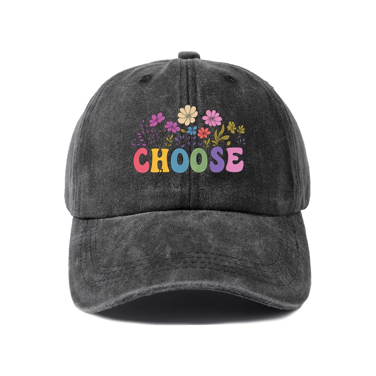 Choose Floral Typography Art Baseball Cap, Vintage Washed Adjustable Unisex Dad Hat, Travel Gift