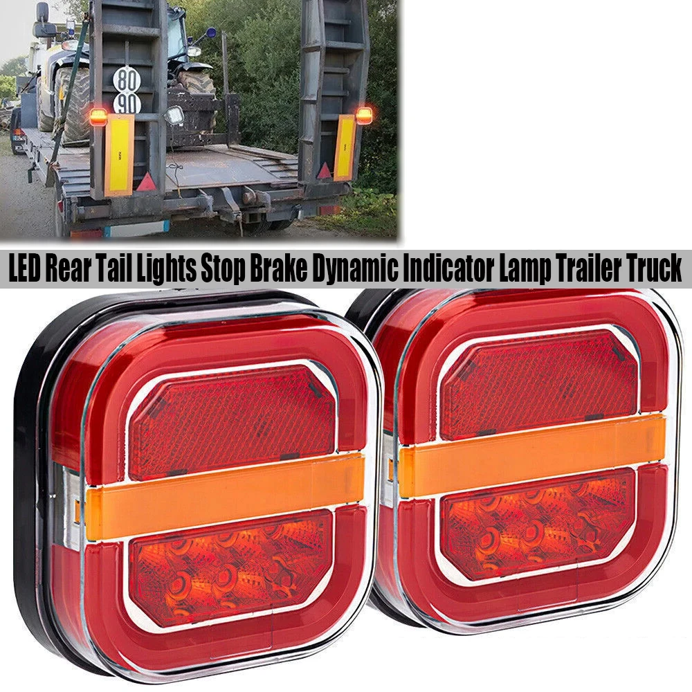 

2PCS Square LED Tail Light Left Right Rear Brake Lamp Licesen Plate Taillight 12V 24V Turn Signal For TrailerVan Bus Pickup Part