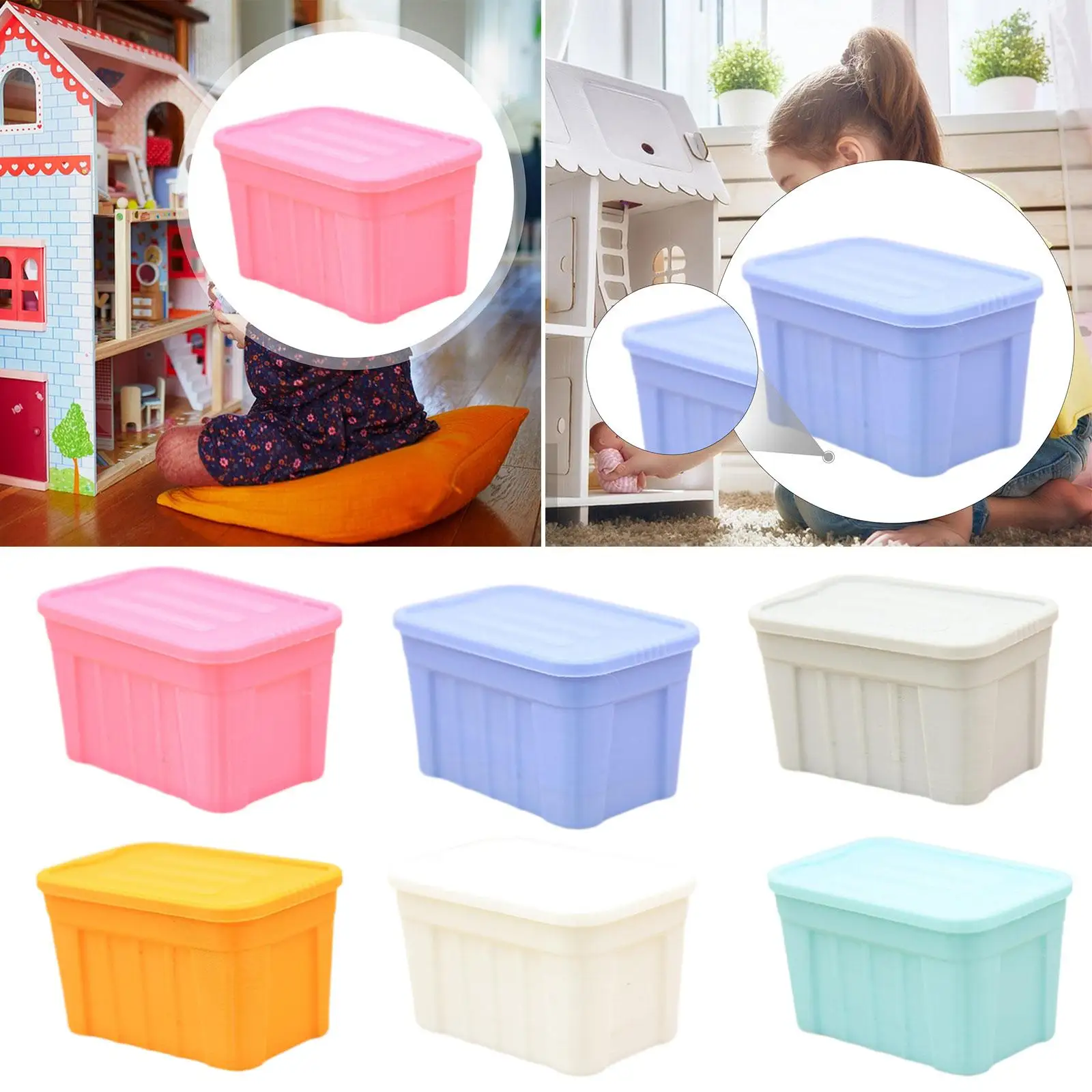 Boîte de rangement pour maison de poupée à l'échelle 1:12, conteneur de Simulation de Micro paysage avec couvercle pour maison de poupée de cuisine