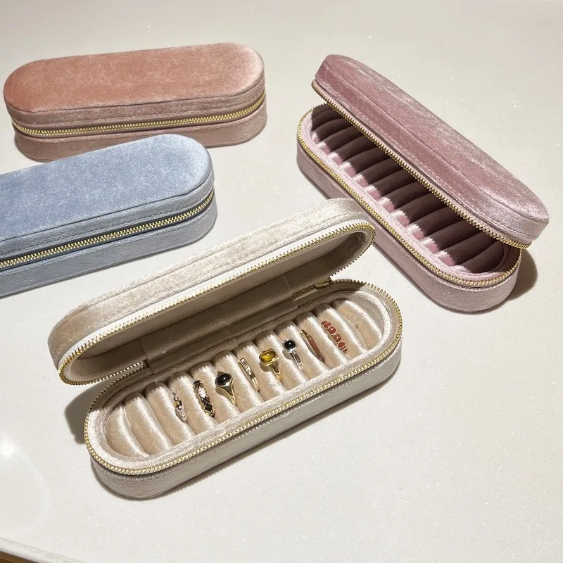 Velvet Jewelry Storage Box Travelling Portable Jewellery Boxes Earrings Rings Display Case Exquisite Trinket Displays Cases