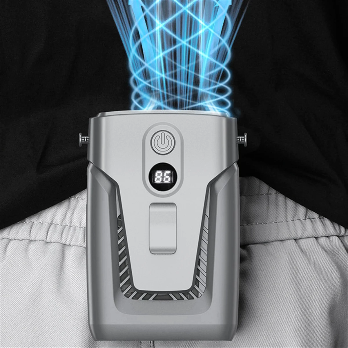 BFYLE USB مروحة محمولة بمشبك 3.7 فولت/1.2 أمبير مكيف هواء صغير خالي من الشفرة 12000 مللي أمبير في الساعة باور بانك 3 تروس كتم صوت الرياح رمادي