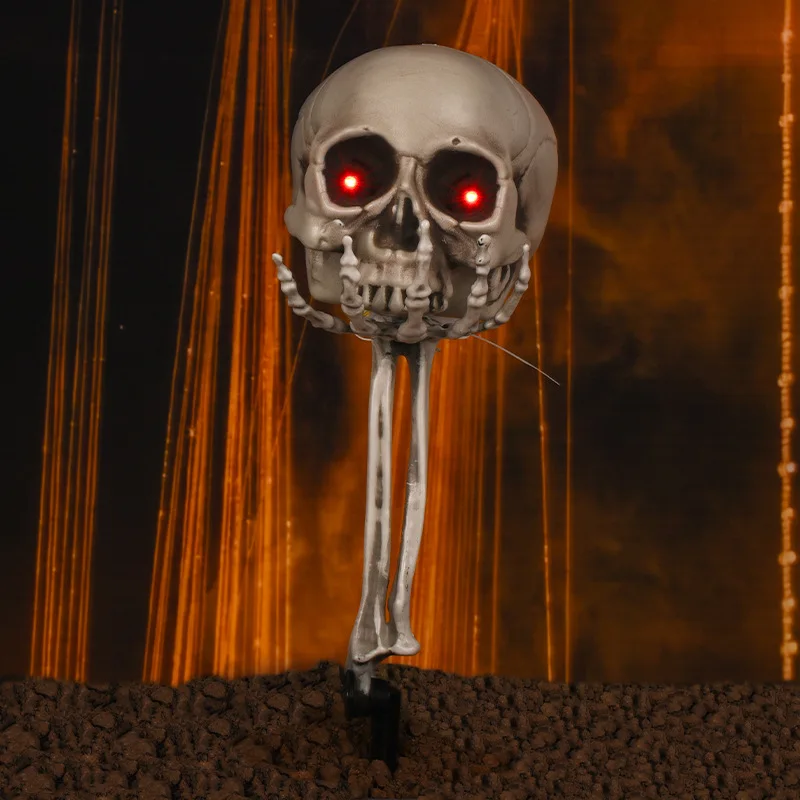 2Pcs/set Halloween Simulation Skull Ghost Insertion Set Electric Induction Lighting Sound Voice Control Venue Arrangement Props