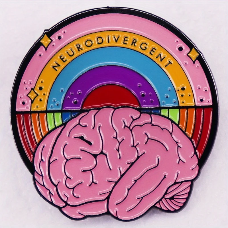 Broche con letras "neurodivergente", alfileres, emblema cerebral de colores, aguja para el pecho del orgullo del autismo