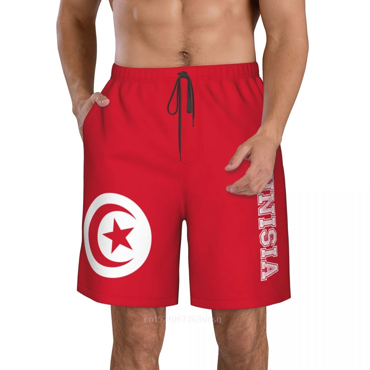 2023 estate poliestere Tunisia bandiera del paese pantaloncini da surf da uomo stampati in 3D tasca da spiaggia pantaloni estivi da corsa