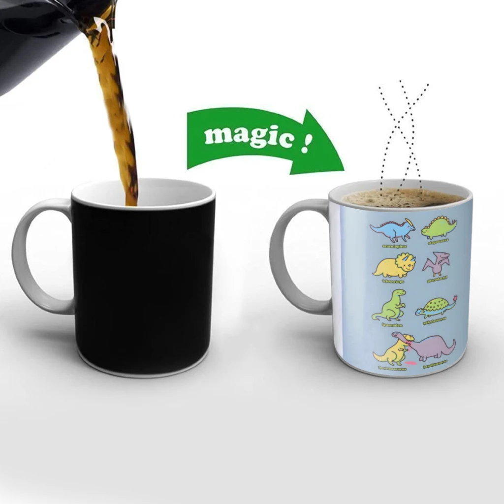 

Know Your Dinosaurs Creativity Change Color Chang mug Ceramic mug Hot Coffee Cup Breakfast Cup Mug Friend Gift
