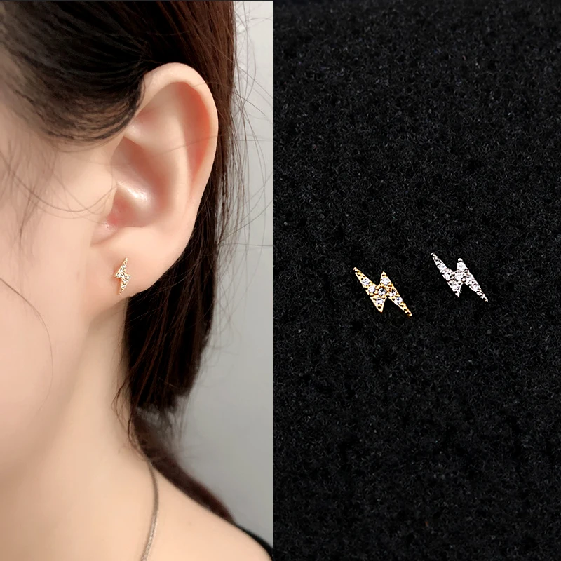 Gothic Style Lightning Bolt Earrings Brand Stud Earrings Crystal Copper Earrings For Women Jewelry 2023 Jewelry Tragus Piercing