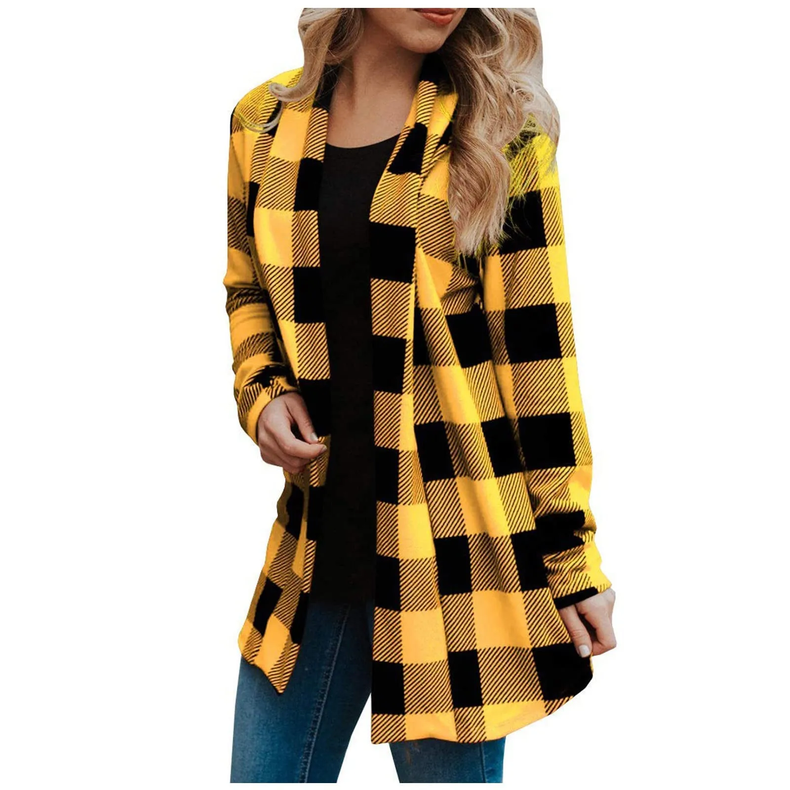 Plaid Cardigan Jacket For Women Autumn Winter Long-Sleeved Slim-Fit Mid-Length Coat Plus-Size Casual Jacket Women's Fashion Tops