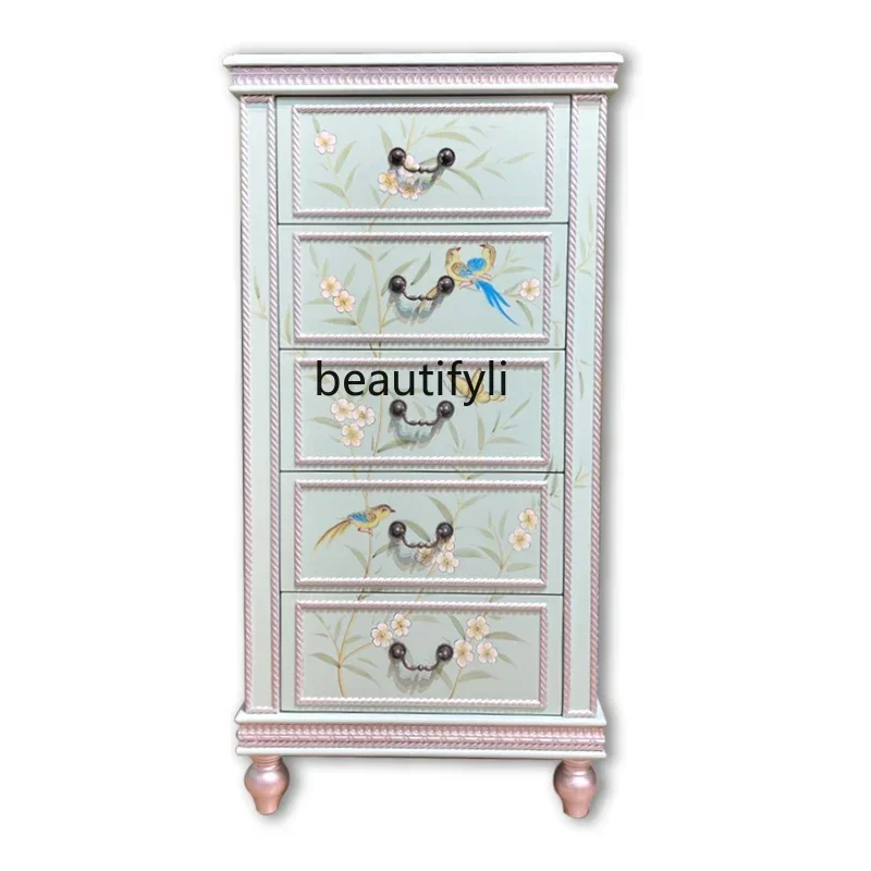 

American Painted Solid Wood Home Living Room Simple Entrance Retro Locker Decorative Chest of Drawers Bedroom