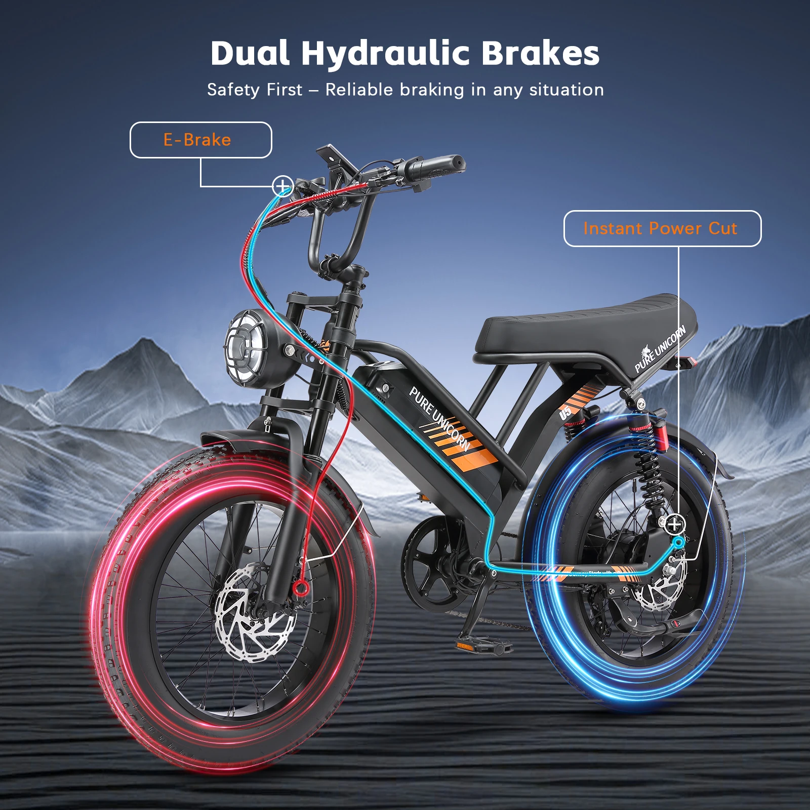 Fat Tire Elektrofahrrad 48V 1000W 19,2Ah Langstrecken-E-Bike für Herren 45KM/H 20 Zoll Moped-Style Mountain E-Bike – Detail 6