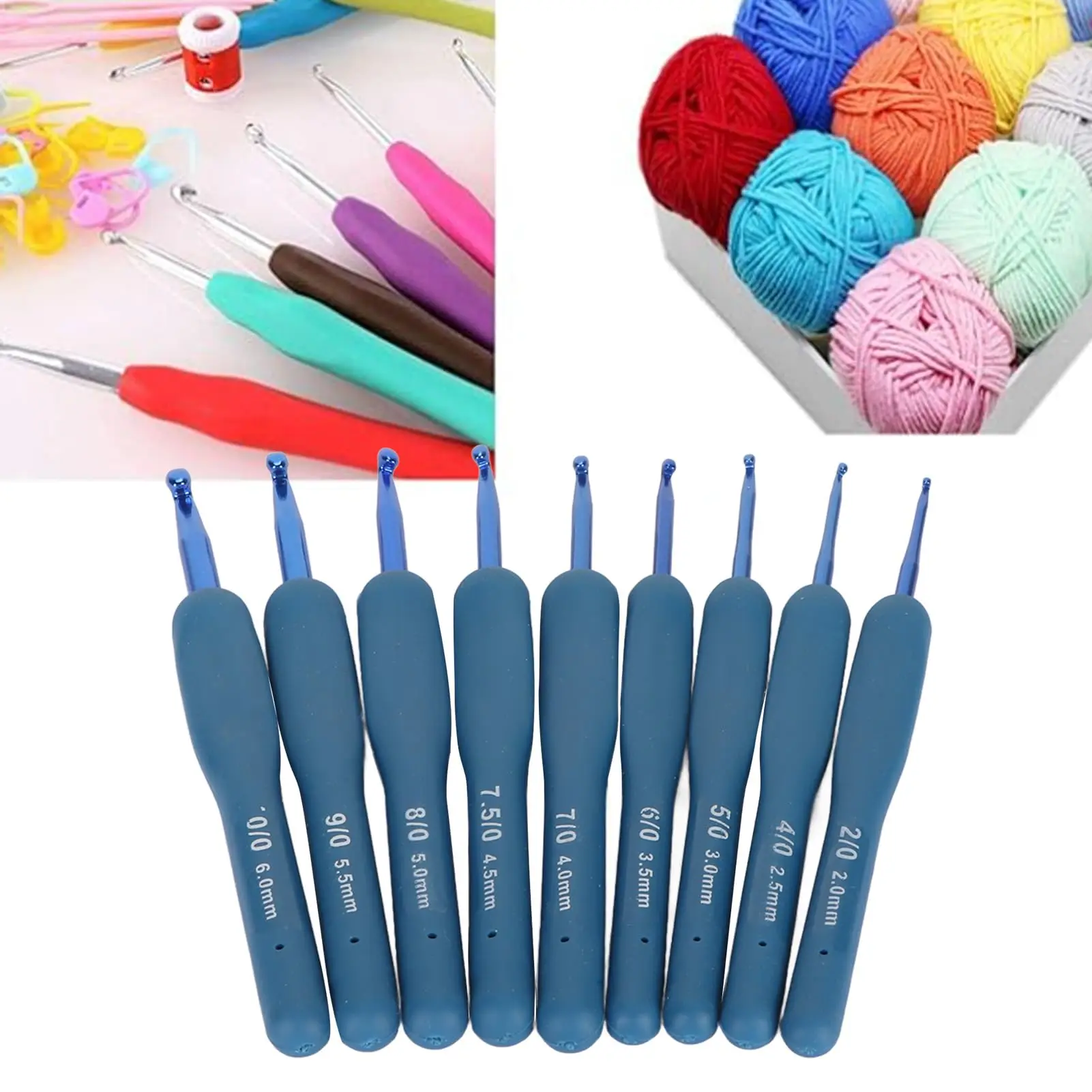 9-teiliges Häkelnadel-Set, ergonomisch, weicher Griff, Häkelnadel, Stricknadel, Aluminium-Häkelnadeln für Anfänger