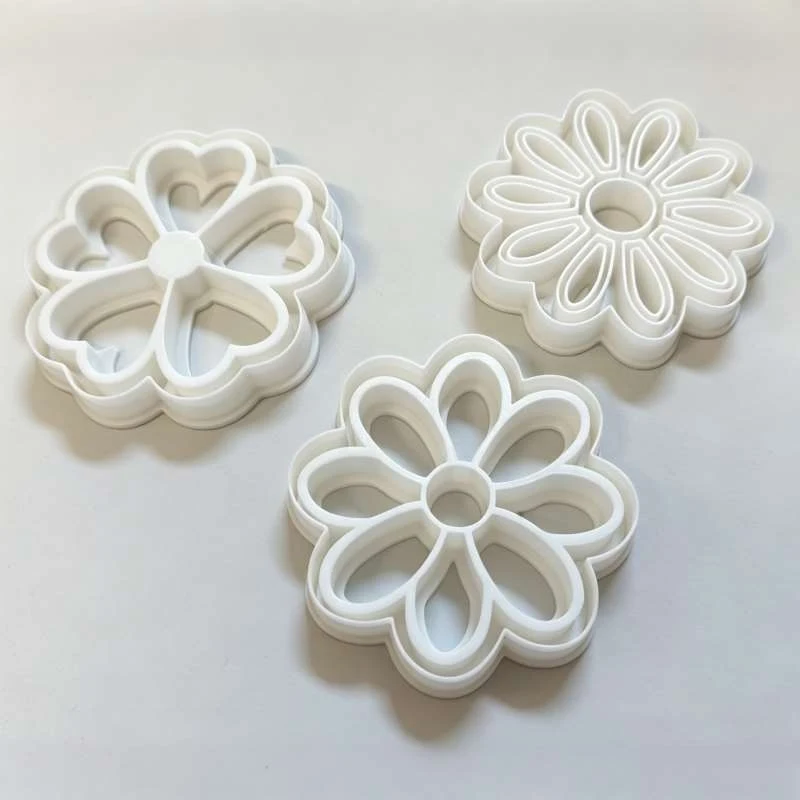Flower Shaped Cookie Cutter and Stamp Set Floral Embossing Molds for Baking and Clay
