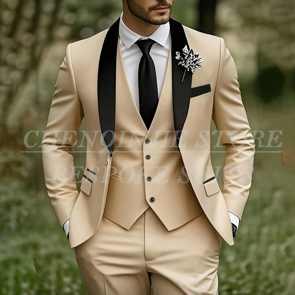 

Облегающие мужские костюмы из трех предметов, элегантная узкая куртка с шалью и лацканами на одной пуговице, брюки, жилет, умная повседневная мужская одежда, костюм Homme