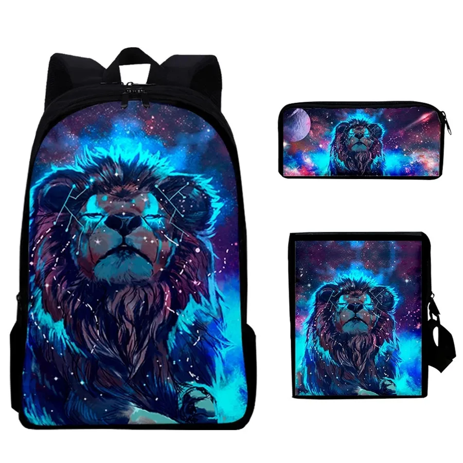 3pcs/Set Backpack Harajuku Moon Lion 3D Print School Student Bookbag Anime Laptop Daypack Lunch Bag Pencil Case