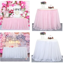 6/8ft 10ft Pink Table Skirt Wedding Party Tutu Tulle Tableware Cloth Baby Shower Gender Reveal Unicorn Birthday Party Home Decor