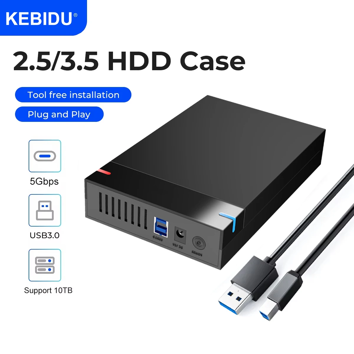 

2.5/3.5 inch External Hard Drive Enclosure SATA to USB 3.0 HDD Case with 12V/2A Power Adapter Support UASP Tool free