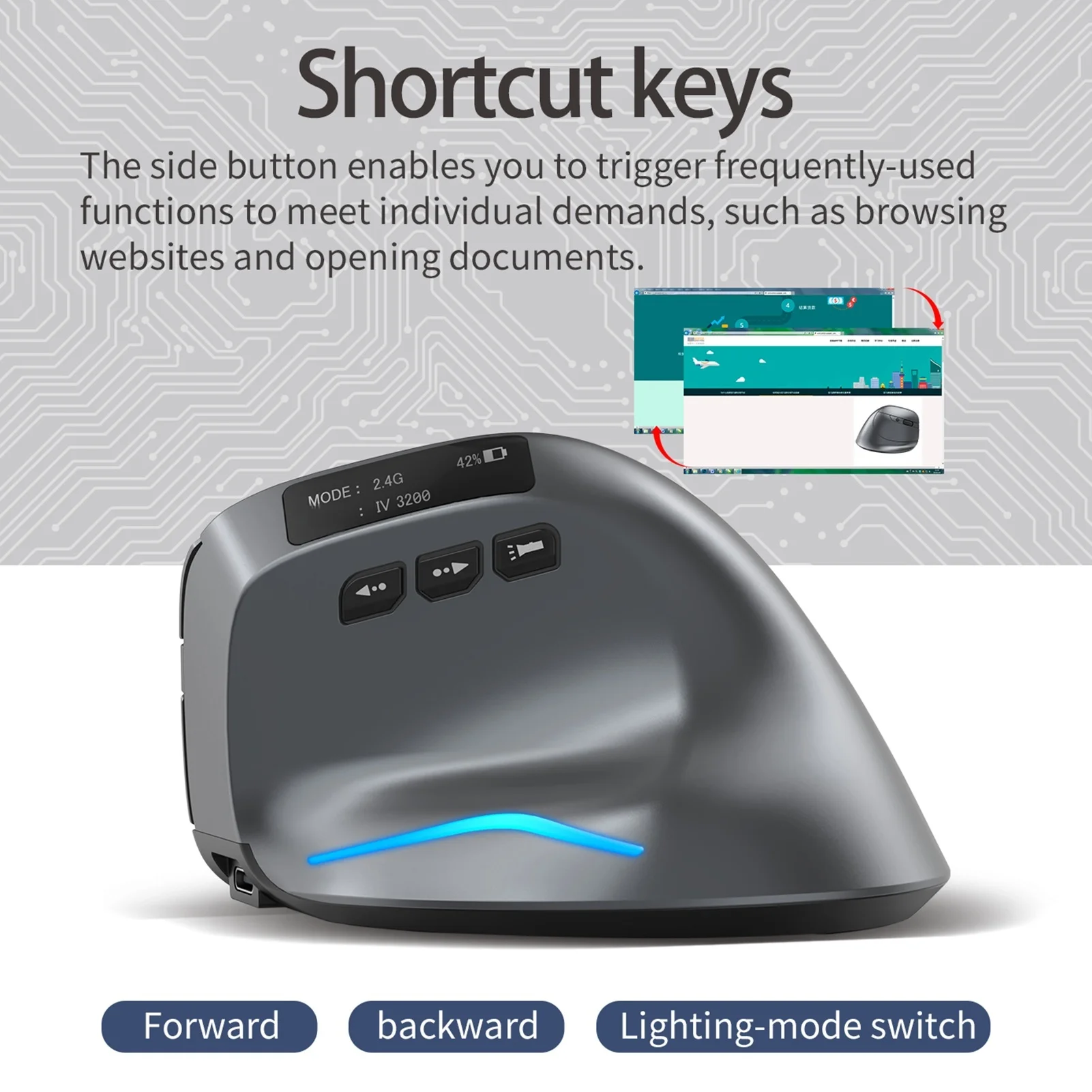 Display screen mouse Mute the mouse ZELOTES F-26C Rechargeable display -mode wireless mouse with silent 2.4GHz BT gray mouse