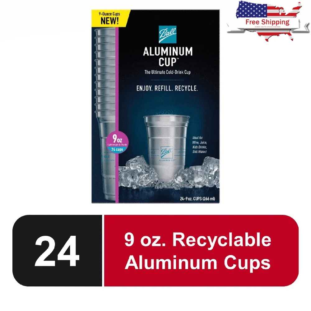 

Aluminum Disposable Recyclable Cold-Drink Cups 9oz Heavy Duty 24 Count Perfect Parties BBQs Holidays Everyday Use