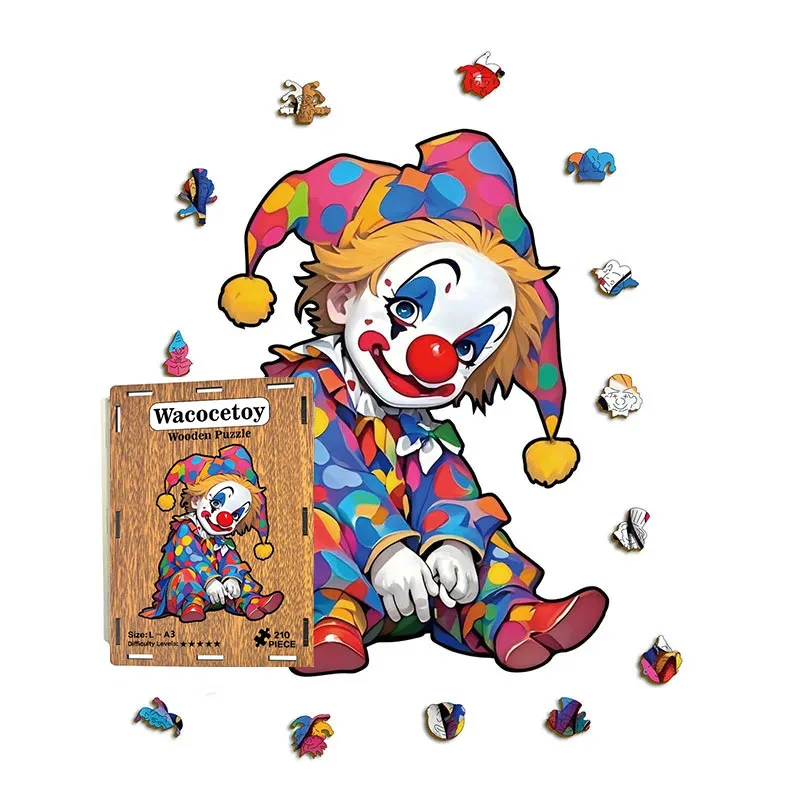 113/210 elementów Drewniane Puzzle Klaun Nieregularny Kształt Układanka Gra Antystresowa Prezent Urodzinowy Świąteczny Dla Dzieci i Dorosłych