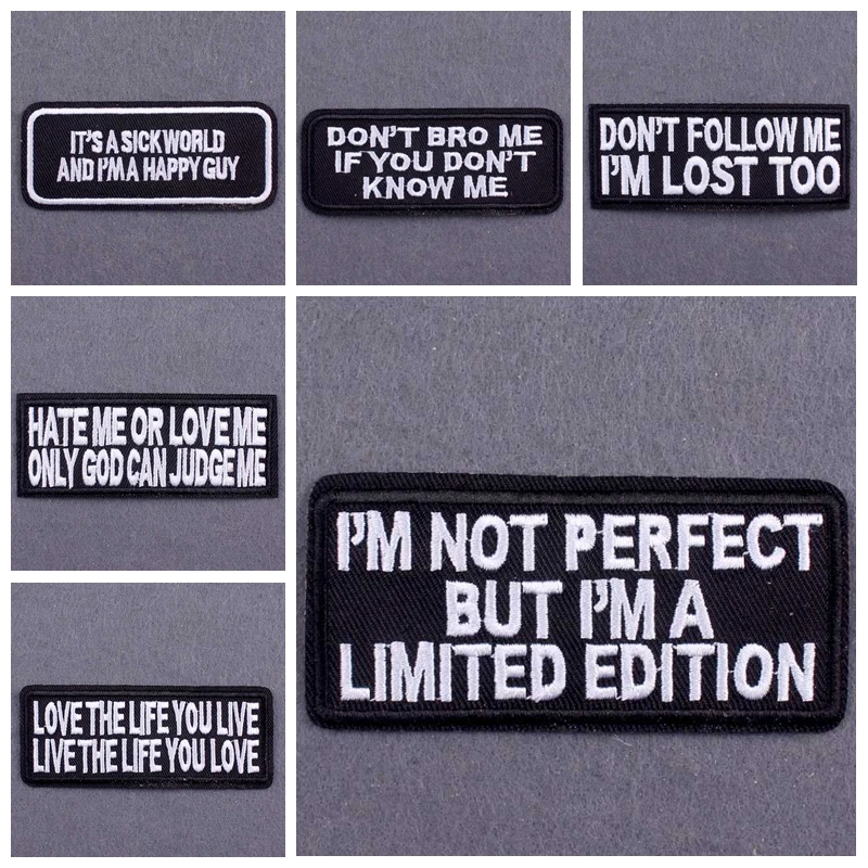 

Нашивка с вышивкой, черно-белые нашивки с утюгом для одежды, значки со слоганом «сделай сам» на рюкзаке, хиппи, нашивки с петлей на крючках для одежды