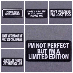 Embroidery Patch Black and white Iron On Patches For Clothing DIY Slogan Badges On Backpack Hippie Hook Loop Patches On Clothes