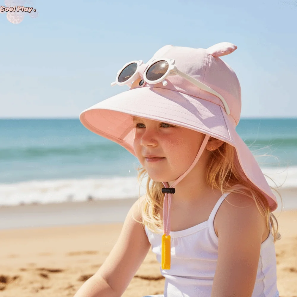 

Big Brim Children's Sun Hat Sun Protection Extended Shawl Whistle Sunglasses Sunscreen Hat Breathable Neck Cover