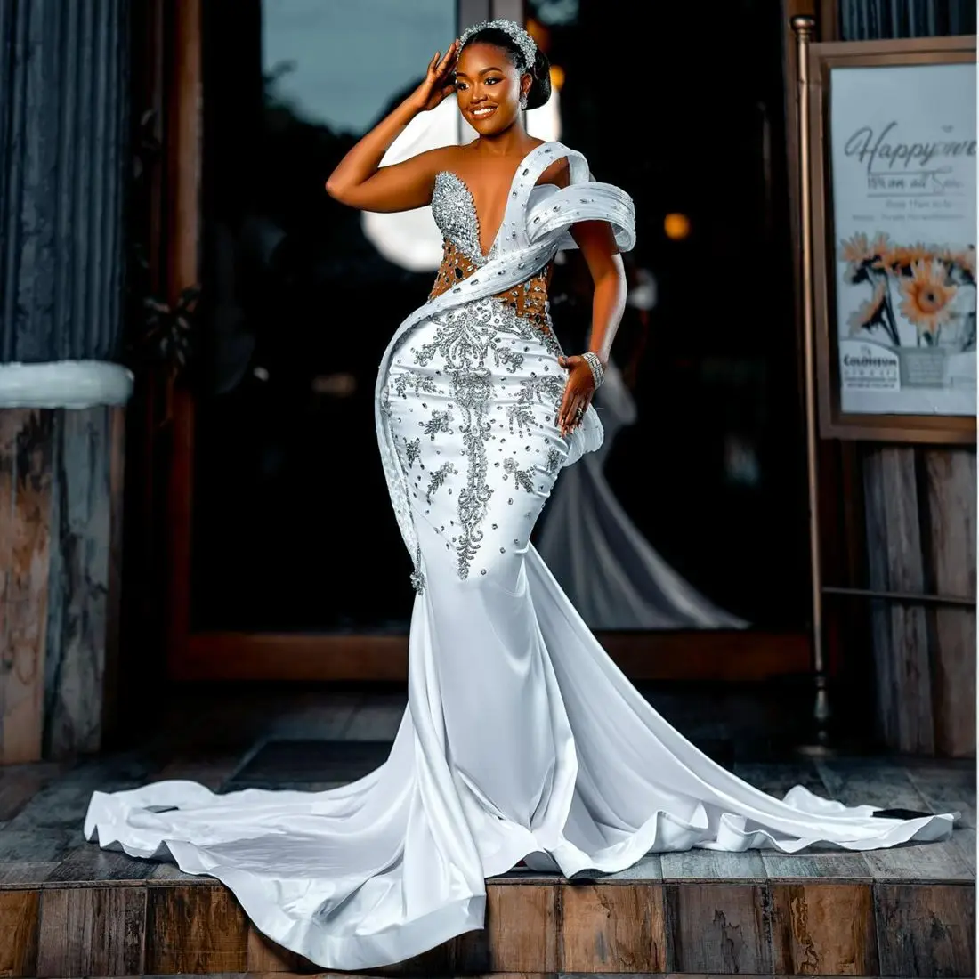 Customized Mermaid Wedding Dress for Bride Plus Size Bridal Gowns Rhinestones Beaded Gowns African Arabic