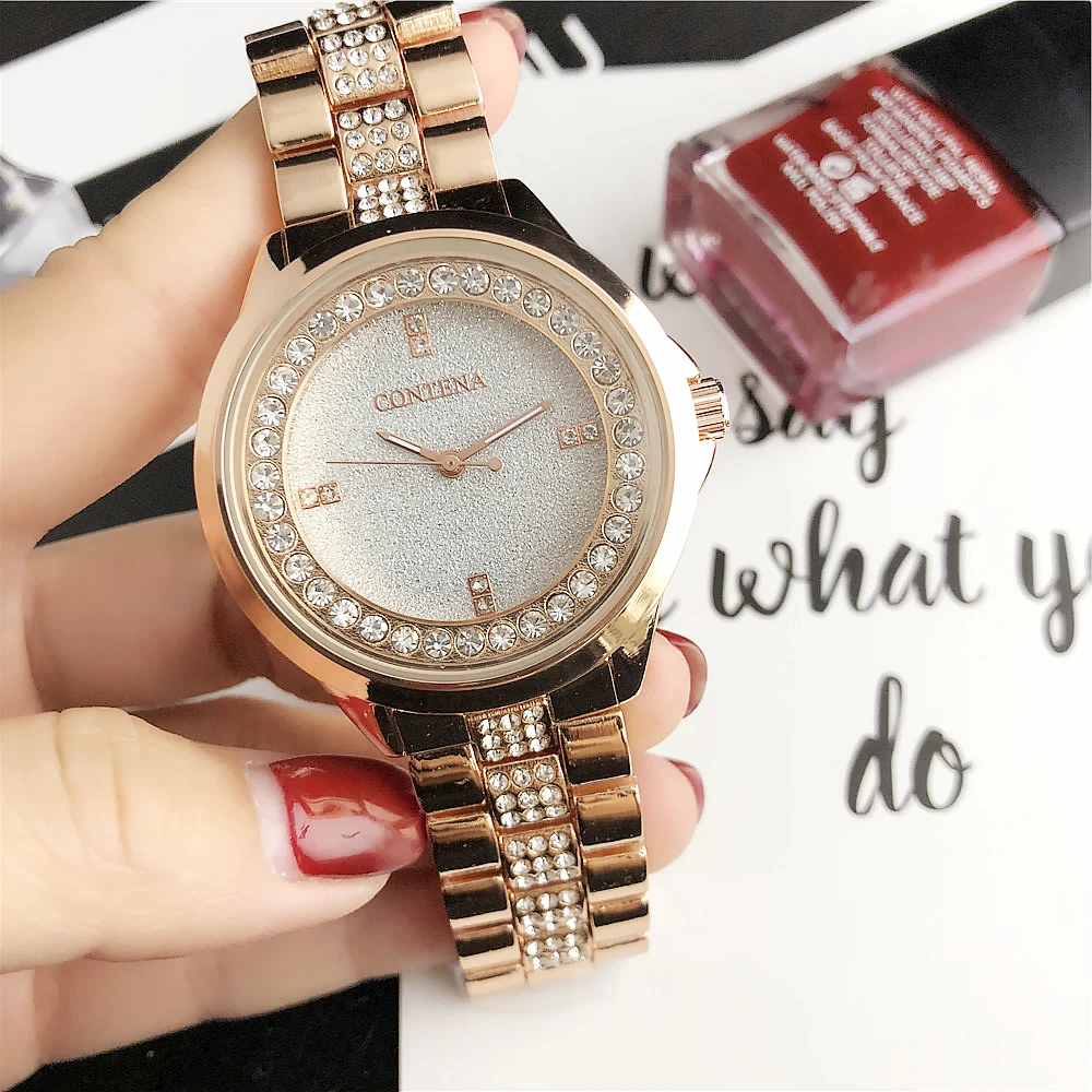 

CONTENA Luxury Design Women's New Fashion Stainless Steel Bling Quartz Watch High Quality Waterproof Wristwatch