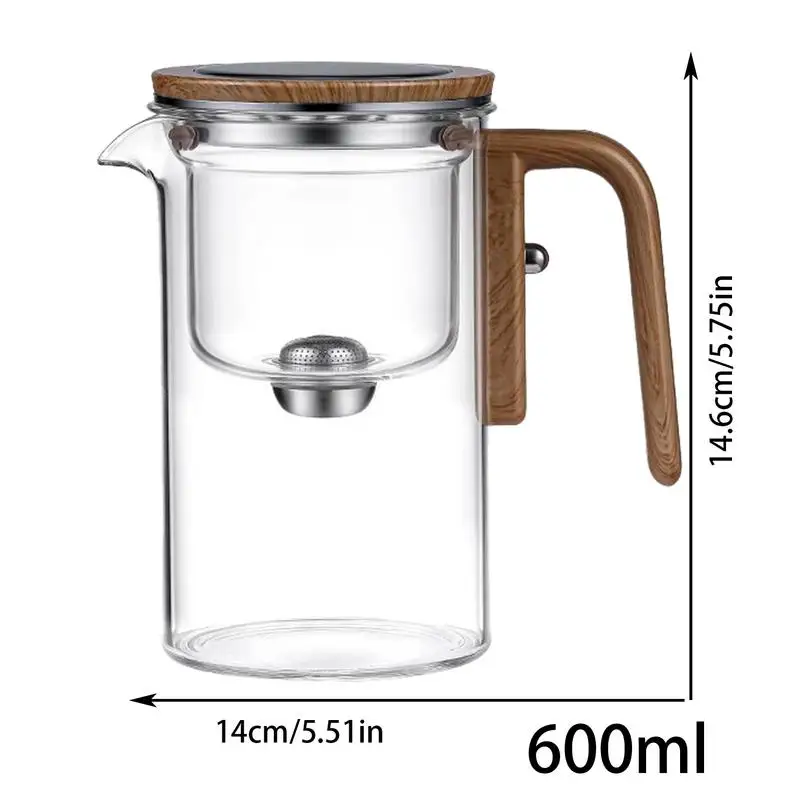 Tetera de cristal, tetera, infusor, tetera de 600ML/800ML, separación de agua, imán interno, tetera, cafetera, tetera casera