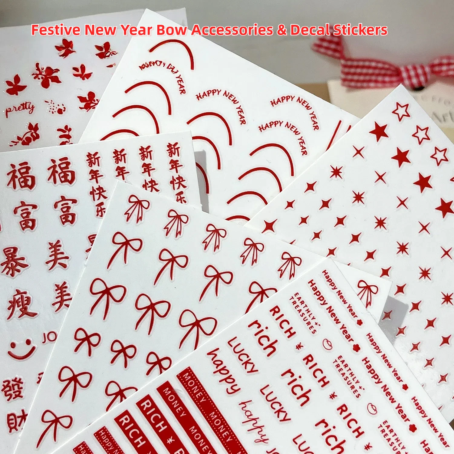 100 stuks Nieuwjaar Rode Matte Boog Nagelaccessoires Strass Parel Nail Art Decoraties Legering Lint manicure Stickers Nagelbedels