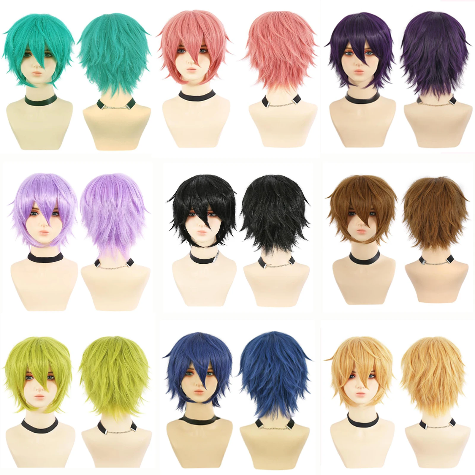 

High-Quality Anime Cosplay Synthetic Hair 12-Inch Unise-Friendly Color Anti-Curl Haraju-Style Halloween Carnival Daily Party Wig