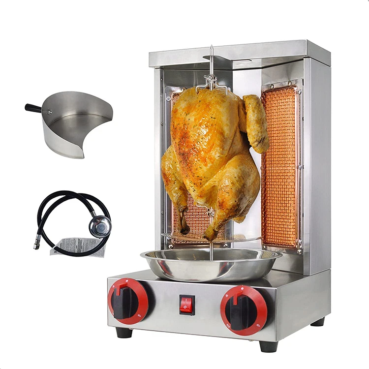 

Commercial Vertical Rotisserie 2 Burners Gas Auto Rotating Shawarma Grill Machine with Meat Catch Pan