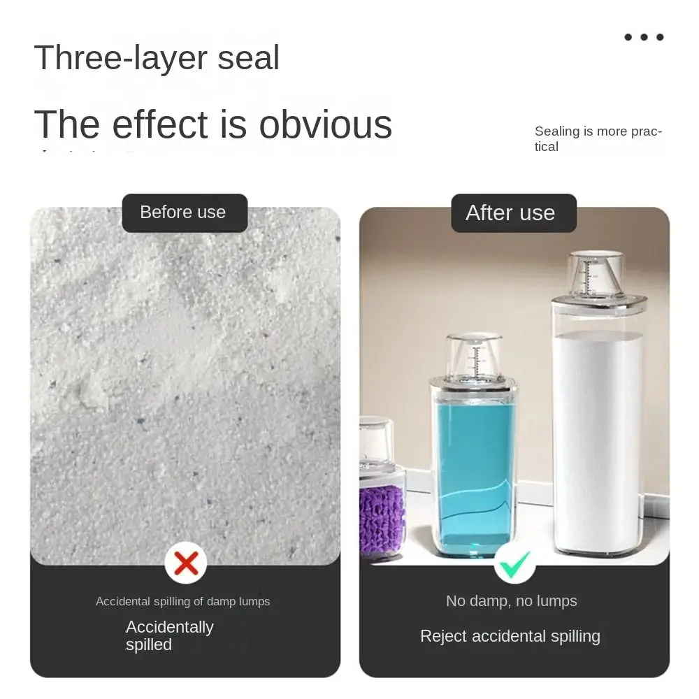 

Transparent Laundry Detergent Dispenser Bottle with Measuring Cup Multipurpose Laundry Powder Storage Box Sealed