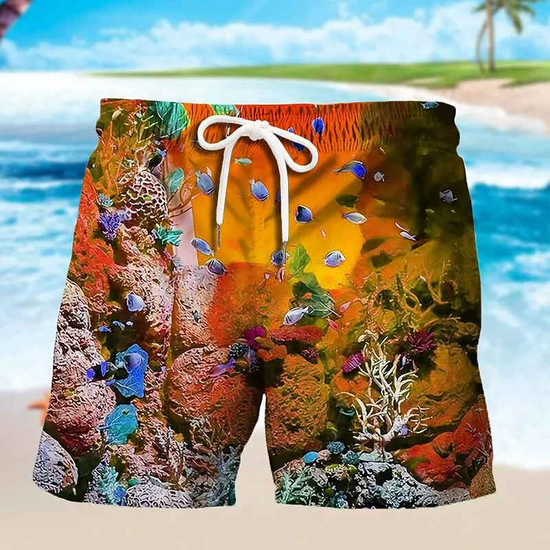 Pantalones cortos con estampado 3D de tortuga marina y pez, trajes de baño de verano para hombre, pantalones deportivos de gran tamaño para surfear en la playa, bañadores, ropa para chico