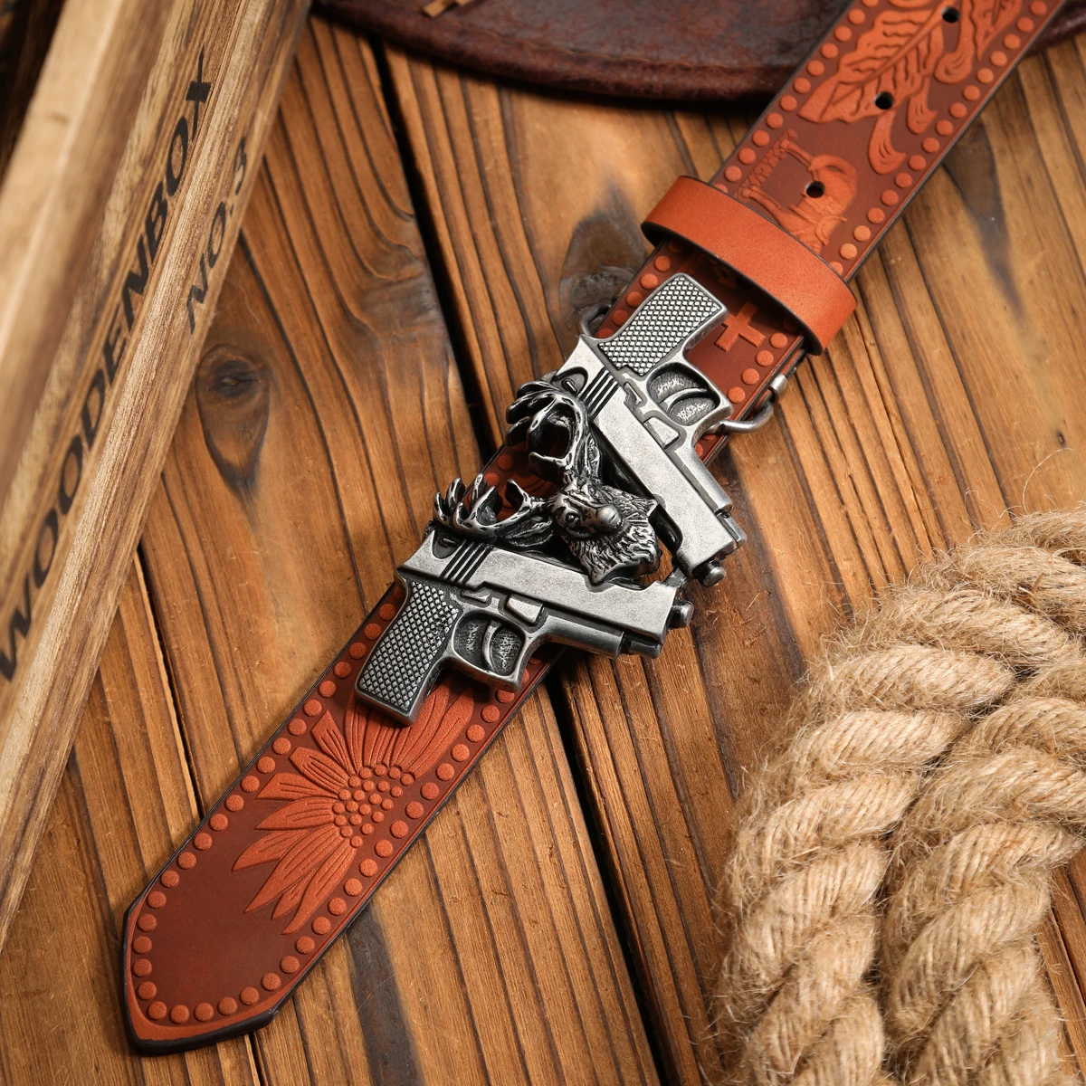 Ein PU-Gürtel im Western-Stil, geeignet für Männer und Frauen, ein einzigartiger Retro-Gürtel in Dunkelbraun (mit perforierten Nieten) – Detail 15