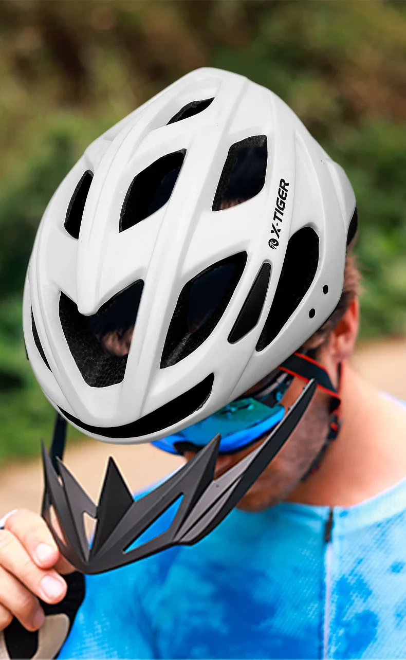 X-TIGER Fahrradhelm, LED-Rücklicht, atmungsaktiv, einteilig, für Mountain Road, Sport, Fahrradhelm, wiederaufladbar, mit Krempen-Design – Detail 13