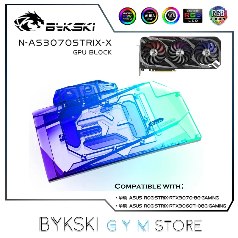 Bykski RTX 3070 GPU Water Block For ASUS RTX3070 STRIX Graphics Card, VGA Liquid Cooler  5V ARGB/RGB N-AS3070STRIX-X