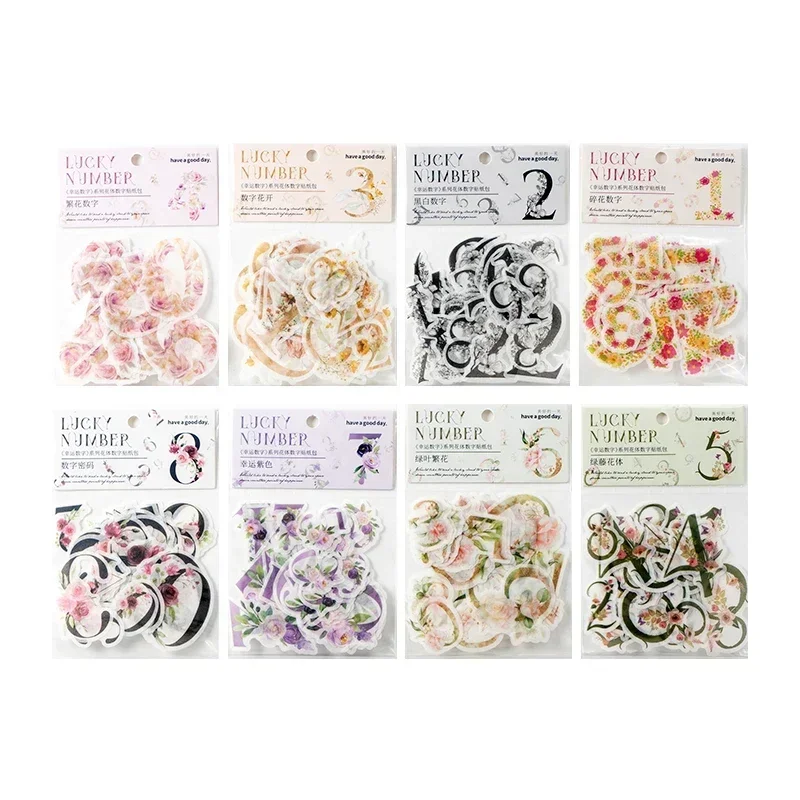 40 PCS Sticker Floral Figure Sticker Pack Lucky Number Series Creative small fresh floral hand tent stickers 8 models