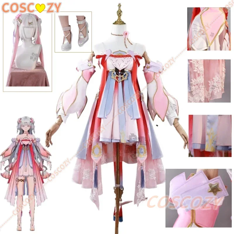 Game Wuthering Waves Jinhsi Cosplay Costume Wig High Heel Shoes Pink Dress Jinhsi Hanfu Spring Festival Suit Women Halloween Cos