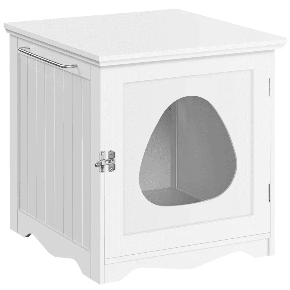 

Wooden Enclosed Litter Box Cat House Side Table, White