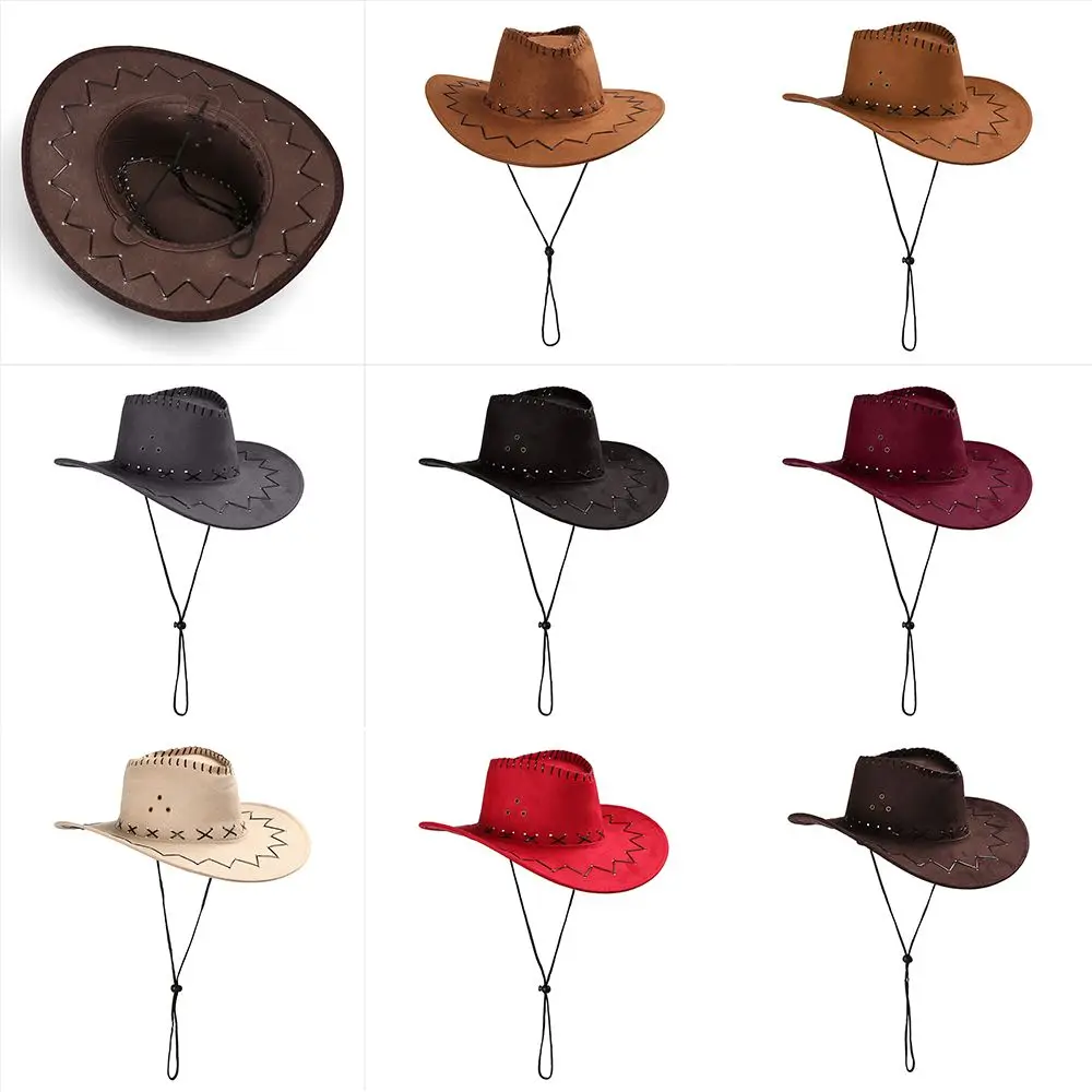 Women Men Cowboy Hat Western Suede Cowgirl Hats Fashion West Fancy Dress Party Headwear Unisex Cap