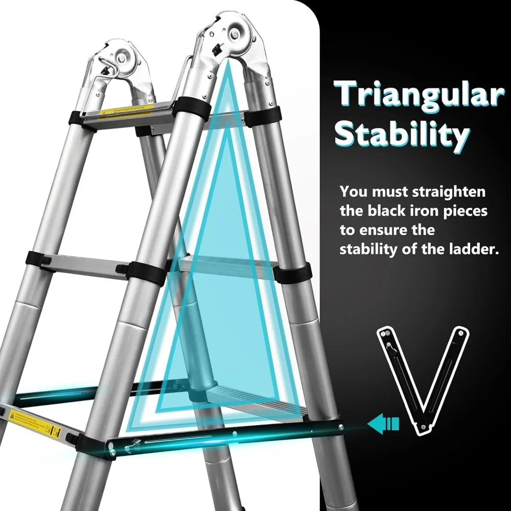 Escalera telescópica de aluminio, Marco compacto, 16,5 pies, 330 libras de capacidad, novedad de 2024